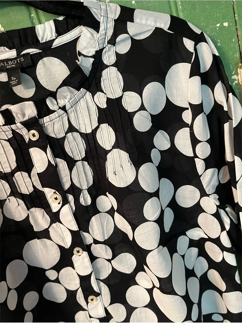 Talbots Polka Dots Blouse Black and White Size Small